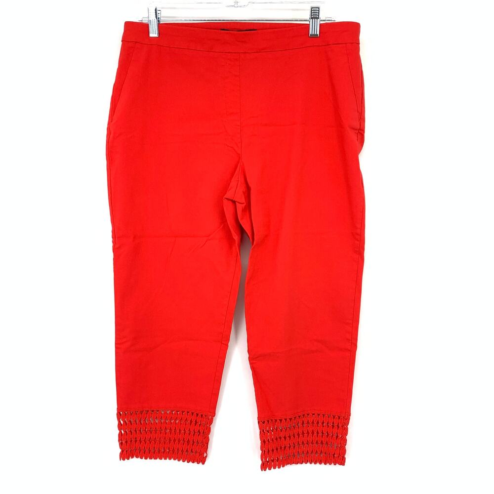 Zac & Rachel Capri Pants Womens Size 12 Lace Trim Pull On Waist Red